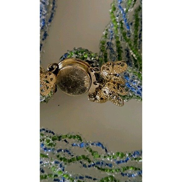 Vintage Japanese 70's Glass Seed Bead & Faceted Crystal Multi-Strand Necklace - Picture 10 of 10